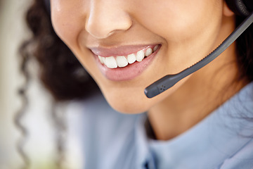 Image showing Generating sales leads that develop into new customers. Closeup shot of an unrecognisable businesswoman wearing a headset while working in a call centre.