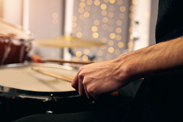 Image showing Listen to the sound of the drum. an unrecognizable man playing the drums.