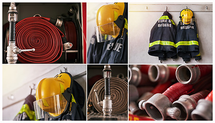 Image showing Ready to fight those fires. Composite of firefighting fear in a fire station.