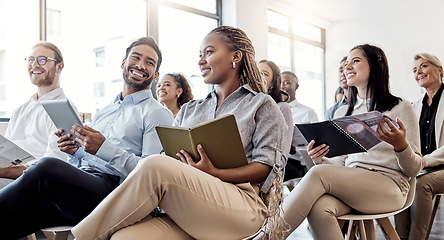 Image showing Share your wisdom with us. businesspeople attending a conference.