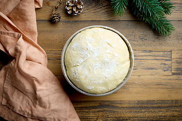 Image showing bowl of dough for christmas bread baking