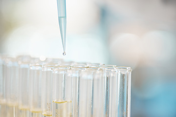 Image showing Every experiment leads to change. Closeup shot of test tubes and a dropper in a lab.