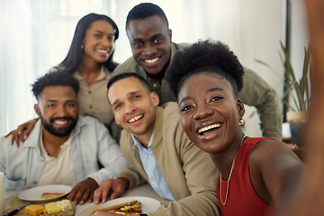 Image showing A selfie with the people who always have my back. a woman taking a selfie with a group of friends at home.