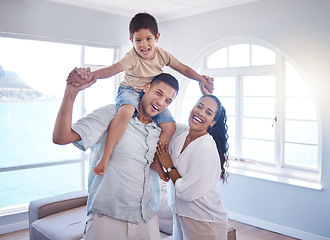 Image showing Family is the key to eternal happiness. Portrait of a little boy bonding with his parents at home.