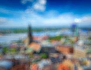Image showing Blurred background of aerial view Riga city