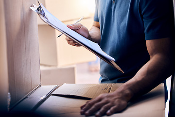 Image showing Isn’t it really ‘customer helping’ rather than customer service. a unrecognizable man using a clipboard while delivering outside.