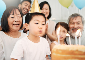 Image showing Celebrate and be your very happiest. an adorable little boy celebrating a birthday with his family at home.