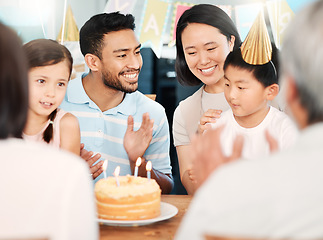 Image showing Age is a case of mind over matter. a happy family celebrating a birthday at home.