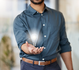 Image showing Successful people see change as opportunity. an unrecognisable businessman holding a lightbulb in a modern office.