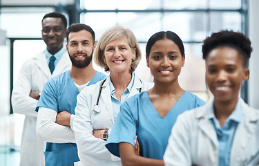 Image showing Not all angels have wings - some have stethoscopes. Portrait of a group of medical practitioners standing together in a hospital.