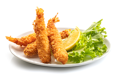 Image showing plate of breaded torpedo shrimps