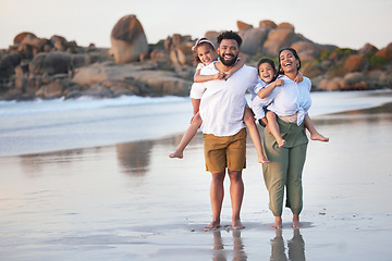 Image showing Blind to the purpose of the brute divine. a beautiful family bonding while spending a day at the beach together.