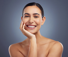 Image showing I have a beauty hack that I cant wait to share with you. Studio shot of a beautiful young woman posing against a grey background.