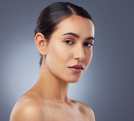 Image showing Visit your dermatologist to learn what works for your skin type. Studio shot of a beautiful young woman posing against a grey background.