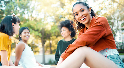 Image showing Make friends who will force you to lever yourself up.a female hanging out with her friends in a park.