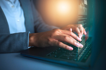 Image showing Doing business in a digital age. an unrecognisable businesswoman sitting alone in the office and using her laptop.