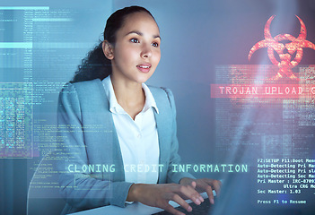 Image showing Good luck getting past me. an attractive young businesswoman sitting alone in the office and using her computer.