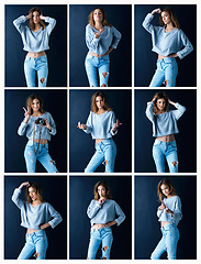 Image showing Youth style and attitude. Multiple image shot of a cute teenage girl posing against a dark background.