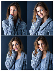 Image showing Stylish and sweet at the same time. Multiple image shot of a cute teenage girl posing against a dark background.