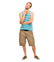 Image showing You never know what may come. a young man posing against a studio background.