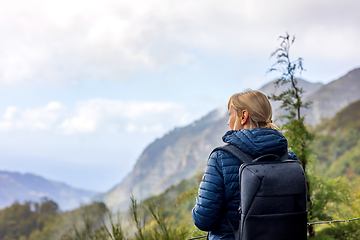 Image showing Tourist woman enjoing landscape of Madeira