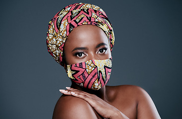 Image showing Being good to your skin is so rewarding. Studio portrait of a beautiful young woman wearing a mask against a grey background.