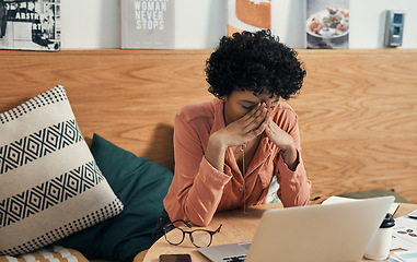 Image showing No one said it would be easy, but itll be worth it. a woman looking stressed while working from a cafe.