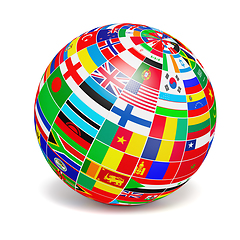 Image showing D globe sphere with flags of the world on white