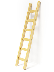 Image showing Wooden ladder near white wall