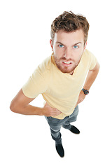 Image showing Dont mess with my stress. Studio portrait of an angry young man standing with his hands on his hips against a white background.