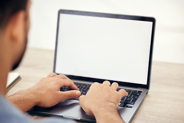 Image showing Typing up something great. an unrecognizable businessperson using a laptop in an office at work.