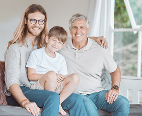 Image showing Strength in threes. a mature man bonding with his son and grandson at home.