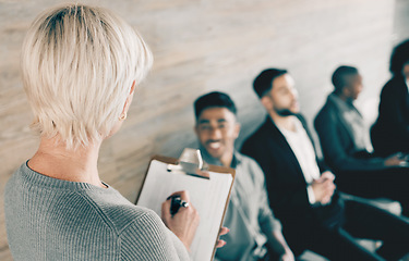 Image showing Good work has become a habit. a group of new employees having a discussion with the recruiter at an office.