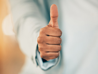 Image showing I approve this. an unrecognizable businessperson showing a thumbs up at work.