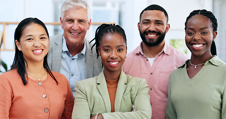 Image showing Portrait, smile and team of business people in office, startup company workplace. Happy face, group and professional designers, creative workers and employees in collaboration, about us and coworking