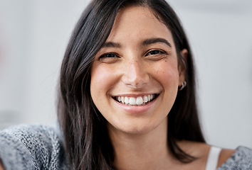 Image showing No need to be anything else but your beautiful selfie. Portrait of a happy young woman taking a selfie art home.