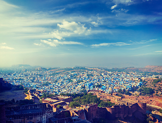 Image showing Aerial panorama of the blue city Jodhpur. India