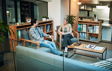 Image showing Nothing heals quite like communication. a young man having a therapeutic session with a psychologist.