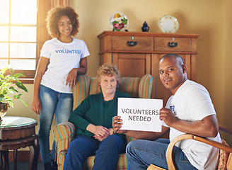 Image showing Volunteers needed. volunteer workers at a retirement home.