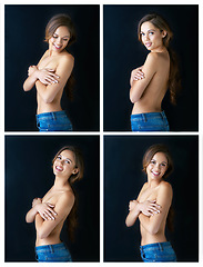 Image showing Transfer your skin into a beautiful canvas. Composite shot of a beautiful young woman posing against a black background.