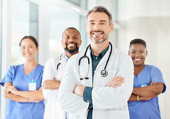 Image showing He is king of the hospital. a group of medical practitioners standing together in a hospital.