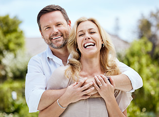 Image showing He knows the way to my heart. an affectionate couple spending time outdoors.