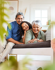 Image showing Shes our special girl. a grandchild spending time with her grandparents at home.