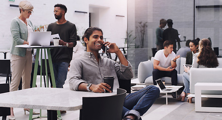 Image showing The bigger the conference the wider the network of contacts. a young businessman using a smartphone at a conference.