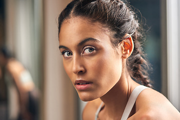 Image showing Looking for me Im in the gym. Cropped portrait of an attractive young female athlete in the gym.