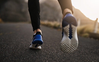 Image showing Every step is progress. Closeup shot of an unrecognizable man exercising outdoors.