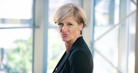 Image showing Expressing herself as she wants. Portrait of a mature businesswoman pouting in an office.