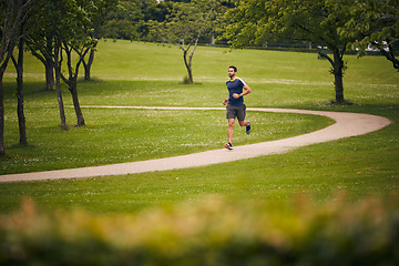 Image showing Know what is good for you. a sporty middle-aged man out running in a park.