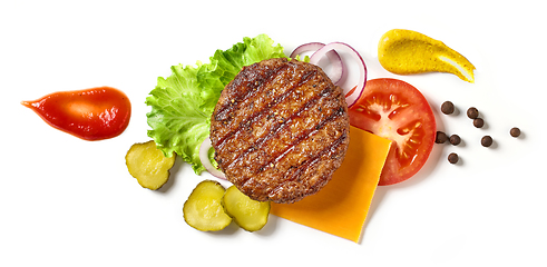 Image showing flat lay composition of burger ingredients