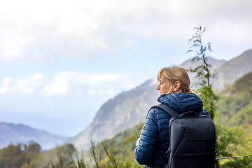 Image showing Tourist woman enjoing landscape of Madeira